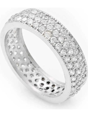 Bazarhane Gümüş 3 Sıra Beyaz Tamtur Bayan Alyans Yüzük