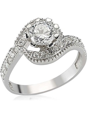 Bazarhane Gümüş Zirkon Tek Taş Bayan Yüzük