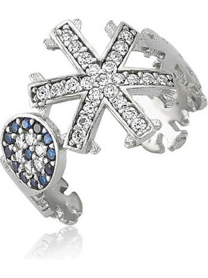 Bazarhane Gümüş Nazarlı Kar Tanesi Ayarlamalı Bayan Yüzük