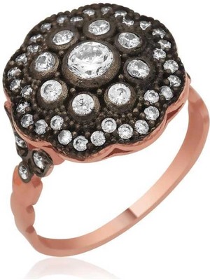 Bazarhane Gümüş Rose Elmas Montür Çiçek Bayan Yüzük