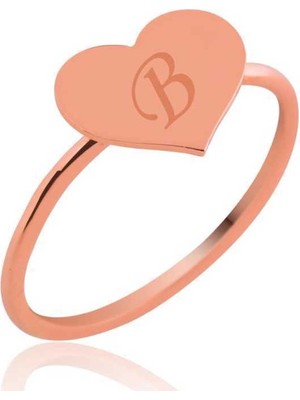 Bazarhane Gümüş Rose Harfli Kalp Bayan Yüzük