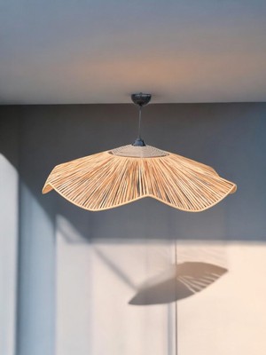 Şık Çiçek Hasır Avize 65X65CM, Bohem Jüt Oda, Mutfak, Salon, Restoran ve Kafe Dekoru