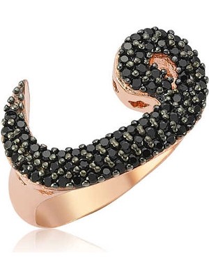 Bazarhane Gümüş Rose Siyah Taşlı Vav Bayan Yüzük