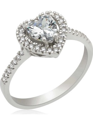 Bazarhane Gümüş Kalpli Bayan Yüzük