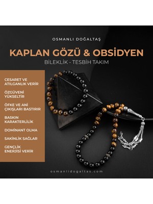 UltraMint Doğal Kaplan Gözü ve Obsidyen Taşlı 33'lü Tesbih ve Bileklik Takımı