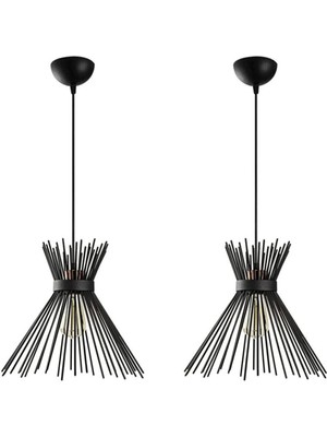 Siyah Metal Sarkıt Avize, Modern ve Şık Aydınlatma Çift Set