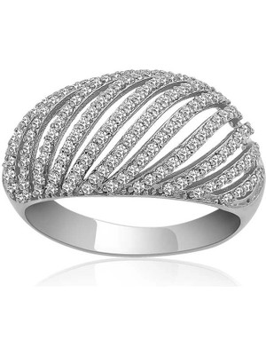 Bazarhane Gümüş Zirkon Taşlı Bombeli Bayan Yüzük