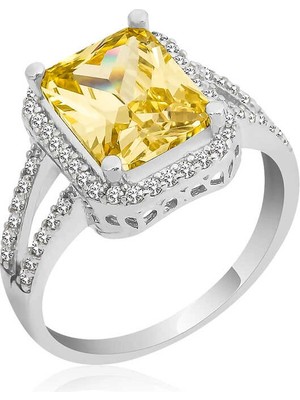 Bazarhane Gümüş Baget Kare Bayan Yüzük