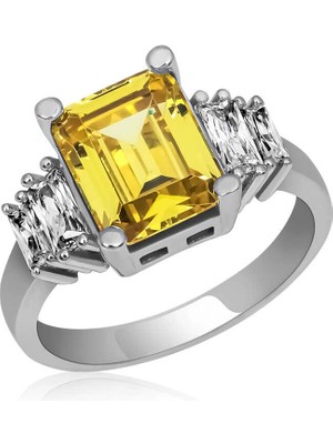 Bazarhane Gümüş Sarı Baget Taşlı Bayan Yüzük