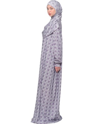 Altobeh Pratik Tek Parça Güneş Desenli Kollu Tak Çıkar Başörtülü Likralı Tesettür Namaz Elbisesi 990 0326