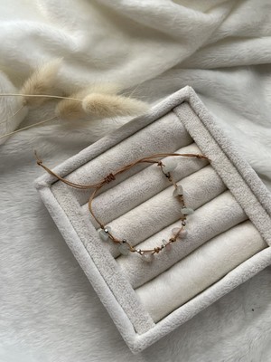 UltraMint El Yapımı Morganit Taşlı Renkli Ip Bileklik ve Halhal Seti