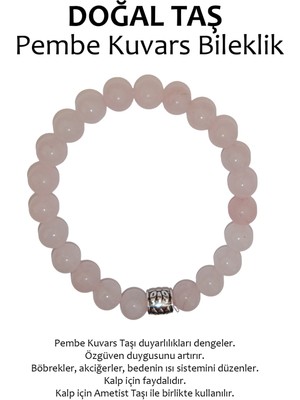 UltraMint Doğal Pembe Kuvars Taşlı Şık Bileklik, Zarif Takı Seçeneği
