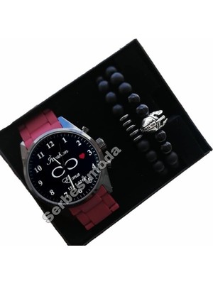 Erkek Kol Saati Isimli Erkek Saat Bileklik Kombini Yıl Dönümü Doğum Günü Hediyesi Kişiye Özel Sevgiliye Hediye