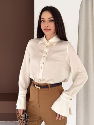 Vuntal Volan Kol Detaylı Saten Gömlek