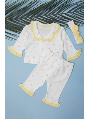 FullaModa Bandanalı Kalpli Fırfırlı Kız  Çocuk Pijama Takımı