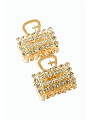 Makay 2 Adet Dikdörtgen Taşlı Metal Mandal Toka 2 cm