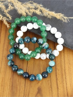 UltraMint 3 Adet Doğal Taş Bileklik Seti, Şık ve Kaliteli Jade Taşı Tasarımı