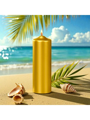Kuzey Oyuncak Vıp Yüksek Kalite 12 cm Gold Kalın Silindir Mum Parlak Metalik Gold Mum Gold Silindir Mum 12X4.5 cm