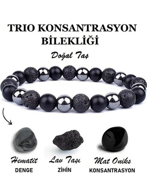 UltraMint Doğal Taş Konsantrasyon Bilekliği, Oniks ve Hematit ile Şıklık