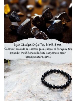 UltraMint Siyah Obsidyen Doğal Taş Bileklik 8 Mm, Koruyucu ve Şık Tasarım
