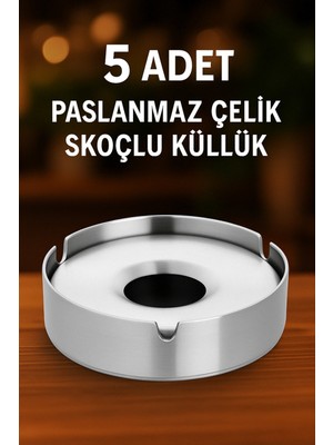 5 Adet Paslanmaz Büyük Boy Küllük, Kapalı, Şık ve Modern Tasarım