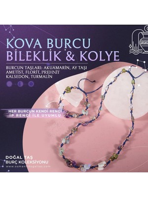 UltraMint Kova Burcu Doğal Taş Makrome Bileklik ve Kolye Seti