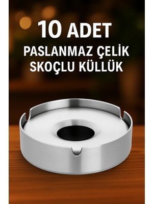 10 Adet Büyük Boy Paslanmaz Küllük, Cafe ve Ev Kullanımı