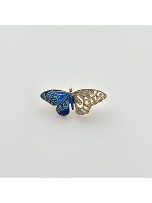Vesce Atelier Yarısı Lacivert Mineli Yarısı Kristal Taşlı Kelebek Broş
