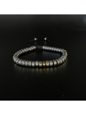 UltraMint Doğal Hematit Taşlı Makrome Bileklik, Ayarlanabilir ve Şık Tasarım