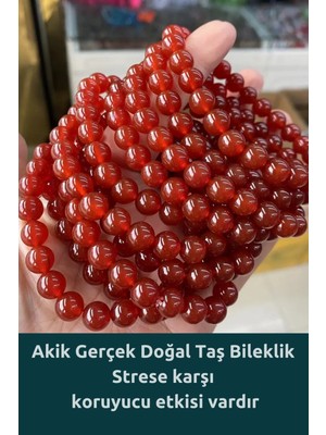 UltraMint Doğal Akik Taş Bileklik, Strese Karşı Koruyucu, 8mm, Sertifikalı