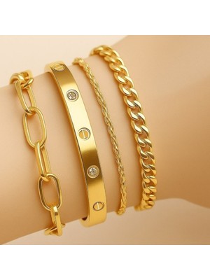 UltraMint Kadın Zarif Taşlı Dikdörtgen Zincirli Bileklik