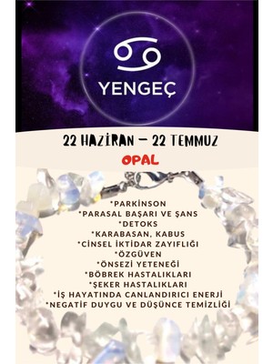UltraMint Yengeç Burcu Opal Taşı Bileklik, Enerji ve Şans Getirir