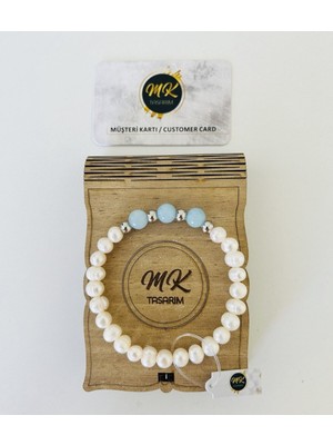 UltraMint Göz Alıcı Gerçek Inci ve Mavi Kuvars Taşlı Şık Bileklik, Özel Kutuda