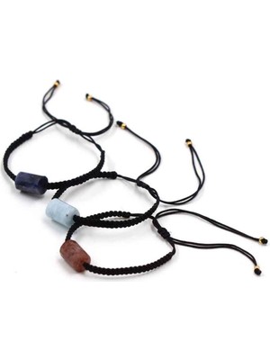 UltraMint Doğal Taş Bileklik Seti, Gül Kuvars, Akuamarin ve Lapis Lazuli, Makrome