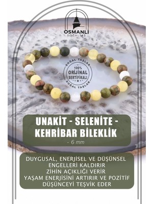 UltraMint Doğal Taş Bileklik, 6mm Unakite, Selenite, Kehribar, Şık Takı