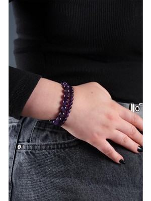 UltraMint Doğal Ametist Bileklik Seti, Kadın ve Erkek Için Şık Takı Koleksiyonu