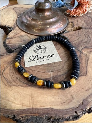 UltraMint Doğal Kehribar ve Oniks Taşlı Şık Bileklik Takımı