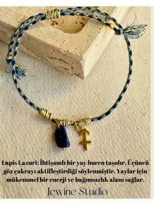 UltraMint Yay Burcu Simgeli Lapis Lazuli Taşlı Ip Bileklik, Doğal ve Şık Tasarım