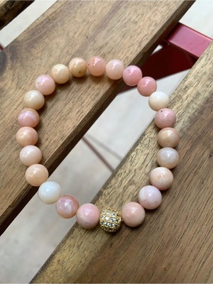 UltraMint Parlak Pembe Opal Doğal Taş Bileklik, Şık ve Zarif Takı Tasarımı