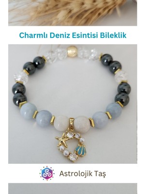 UltraMint Deniz Esintili Doğal Taş Bileklik, Akuamarin, Necef ve Ay Taşıyla Şık Tasarım