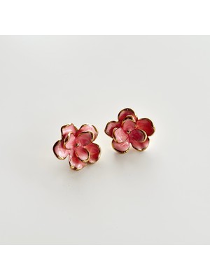 Vesce Atelier Gold Kenarlı Pembe Çiçek Küpe