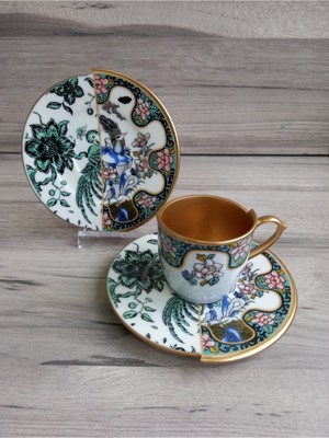 Fermato Seremony- 6 Kişilik Çift Desenli Içi Gold Kahve Fincanı Seti