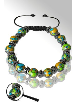 UltraMint Doğal Arizona Firuze ve Hematit Taşlı Ayarlanabilir Bileklik