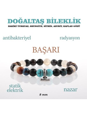 UltraMint Doğal Turkuaz, Shungite, Sitrin, Azurit, Kaplan Gözü Bileklik 8mm