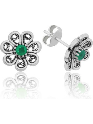 Noip 925 Ayar Gümüş Yeşil Telkari Çiçek Çivili Küpe EA1160158 (925)