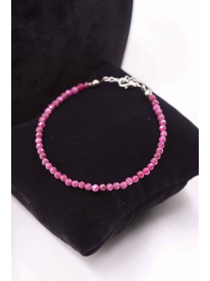 UltraMint Doğal Yakut Taşı Bileklik, Fasetli Kesim, Zincir Uzatma, 2-3 mm