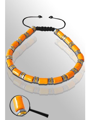 UltraMint Turuncu Sedef Taşı ve Hematitli Ayarlanabilir Bileklik, Zarif Takı