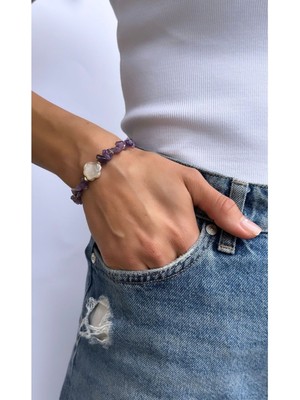 UltraMint Doğal Inci ve Amatist Taşlı Şık Bileklik, Zarif Takı Tasarımı