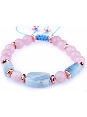 UltraMint Doğal Taş Bileklik Seti, Hematit, Pembe Kuvars, Akuamarin, Şık Takı