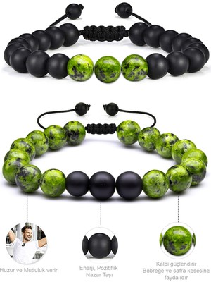 UltraMint Doğal Yeşim, Ceyt, Oniks Taşlı Bileklik Seti, Sertifikalı, Şık ve Zarif